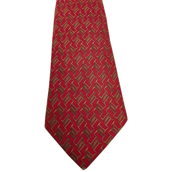Hermès Red Printed Silk Twill Tie - Picture 1 of 3